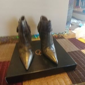 Ankle Boot with strap, large buckle. 5in. heel.